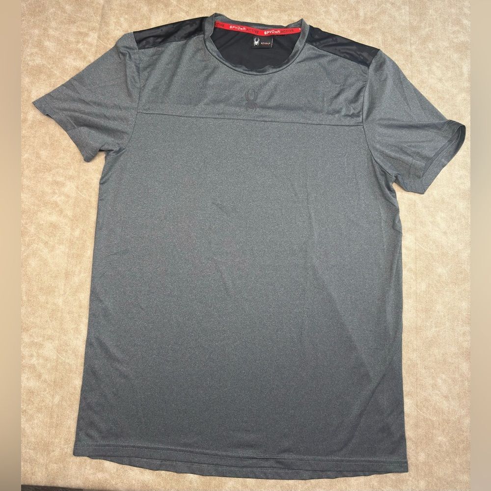 Spyder Active Mens Short Sleeve Stretch Camo Gym Black T- Shirt Size LARGE L